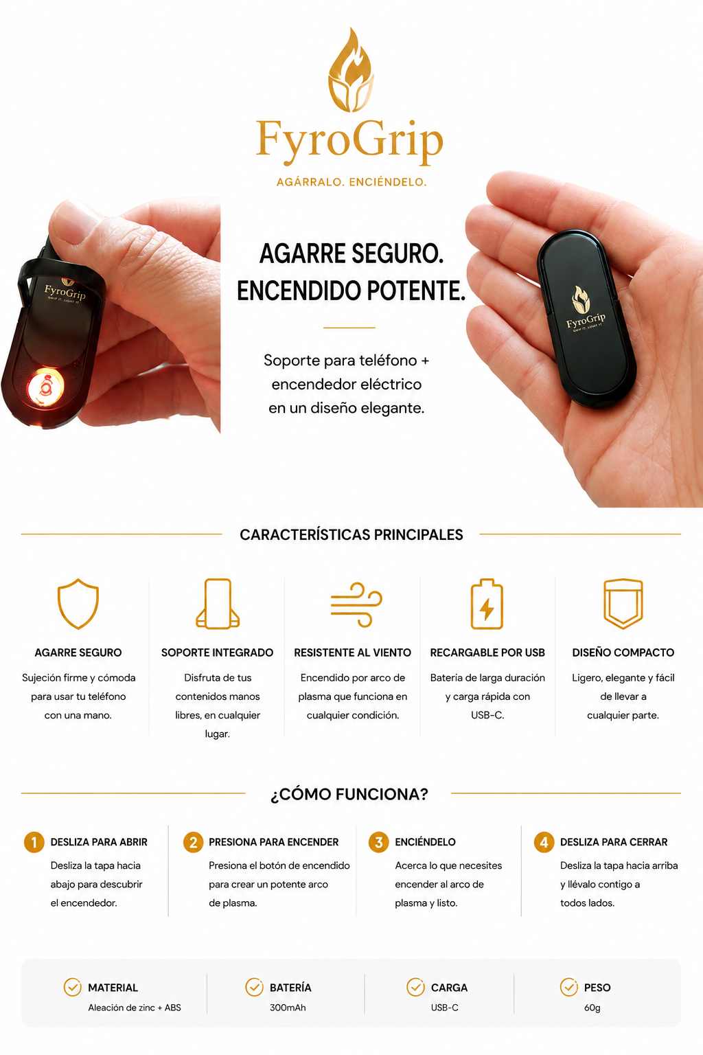 FyroGrip™ | Soporte para Móvil y Encendedor Eléctrico 2 en 1